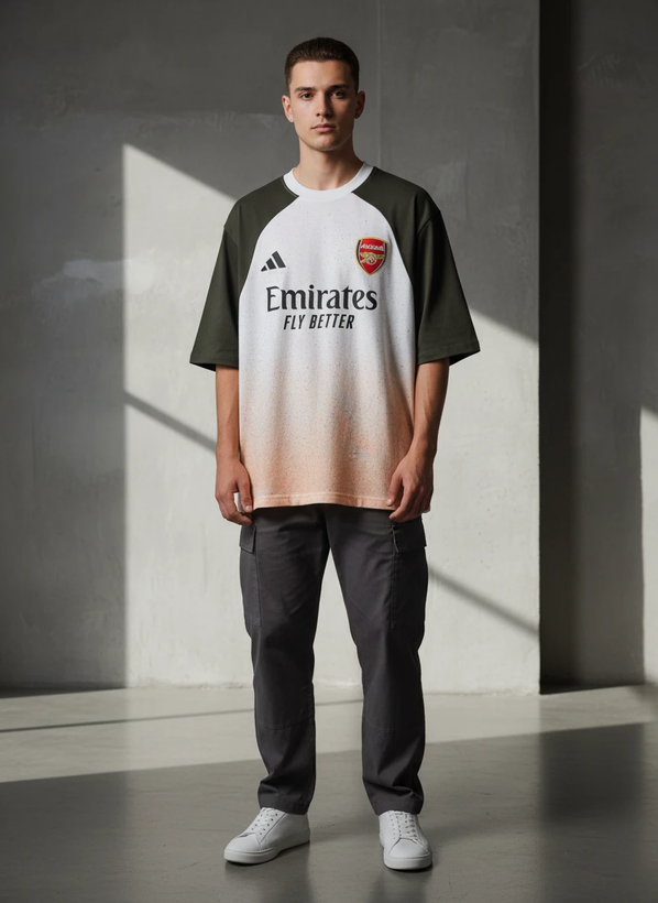 کیت باشگاهی آرسنال O2 کیفیت لوکس سفید سبز با سایه نارنجی* پارچه ماکان پنبه گرم بالا