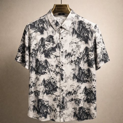 محصول فوق لوکس مستر کوالیتی|پیراهن طرح هاوایی موکا ضد چروک با پارچه فوق استثنایی