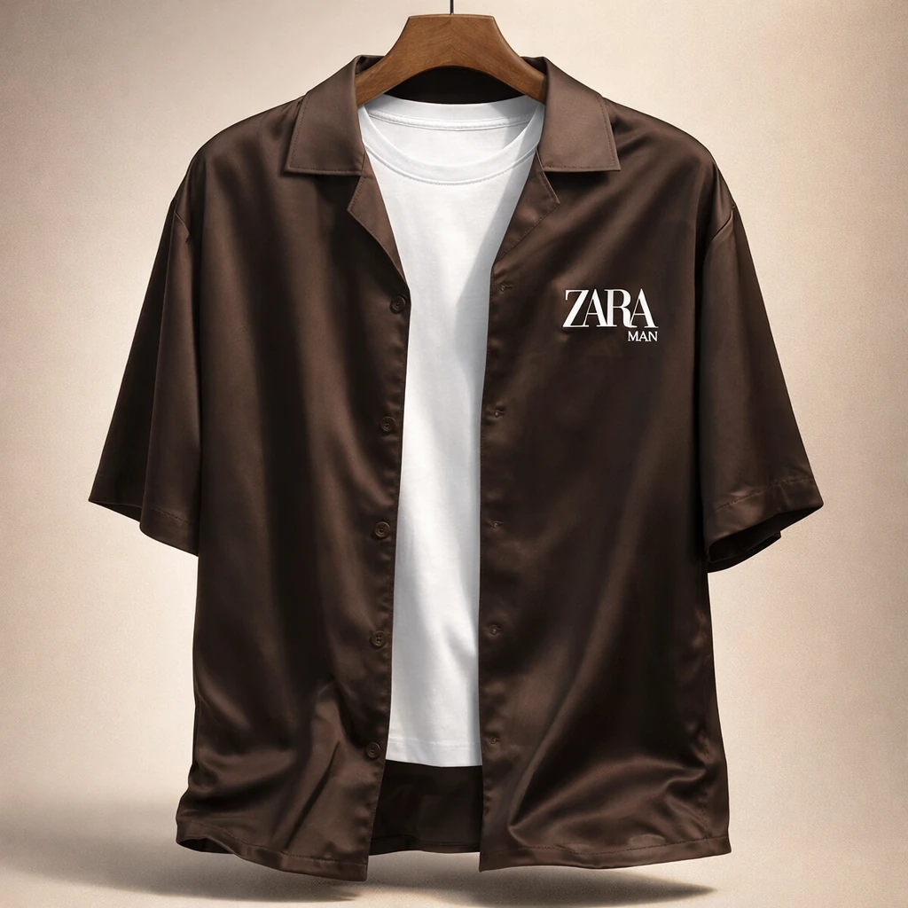 پیراهن لش پارچه مازراتی مردانه قهوه ای کد S4785 | قواره لش آستین سه ربع استایل ۲۰۲۶