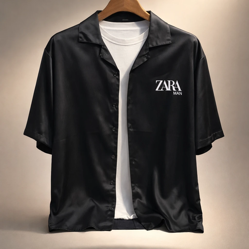 پیراهن لش پارچه مازراتی مردانه مشکی کد S47685 | قواره لش آستین سه ربع استایل ۲۰۲۶