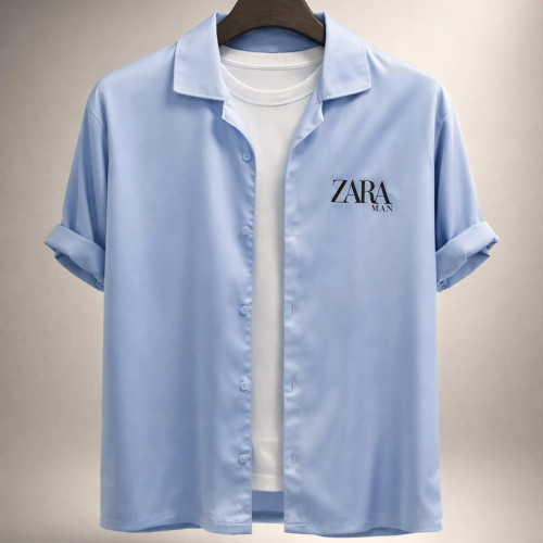 پیراهن لش پارچه مازراتی مردانه آبی آسمونی کد S42 | قواره لش آستین سه ربع استایل ۲۰۲۶