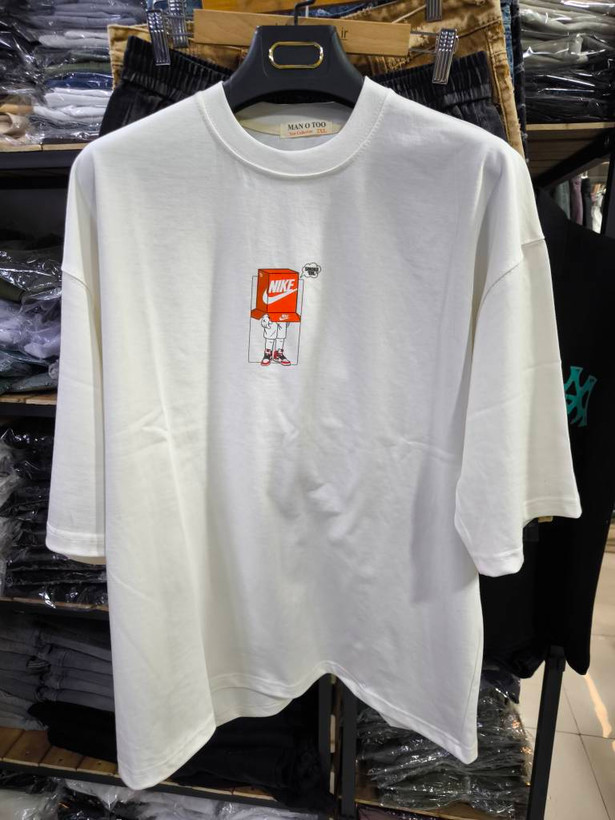 غول مرحله آخر کیفیت*تیشرت پارچه ماکان طرح مینیمال رنگ سفید استخونی دو نخ گرم بالا