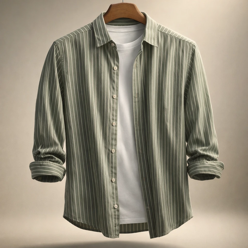 کد AG11 پیراهن مردانه «راه راه سبز» – نخ پنبه تابستانه کیفیت پرمیوم