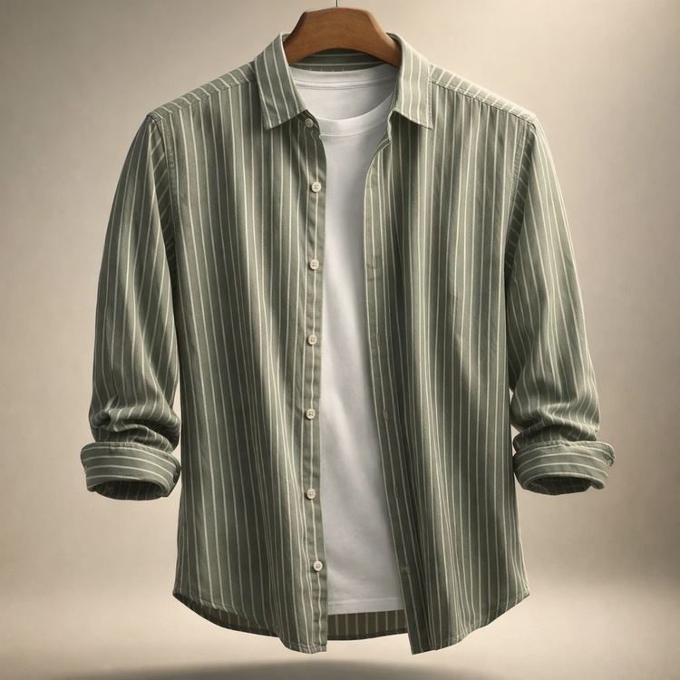 کد AG11 پیراهن مردانه «راه راه سبز» – نخ پنبه تابستانه کیفیت پرمیوم