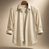 کد AK22 پیراهن مردانه «راه راه آبی کرم استخونی» – نخ پنبه تابستانه کیفیت پرمیوم