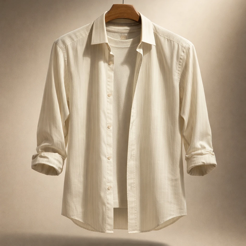 کد AK22 پیراهن مردانه «راه راه آبی کرم استخونی» – نخ پنبه تابستانه کیفیت پرمیوم