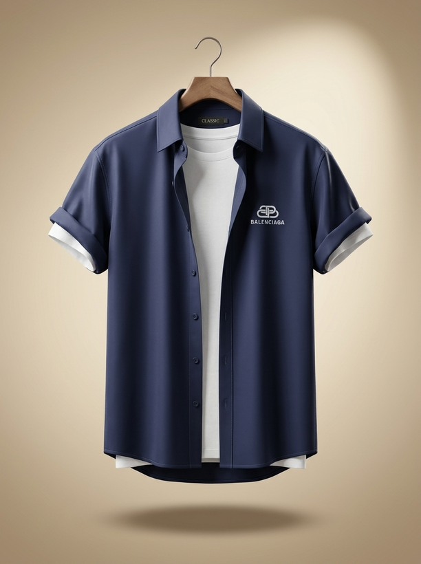 پیراهن اولد مانی لش مازراتی مردانه سرمه ای کد M63 | آستین سه ربع استایل ۲۰۲۶