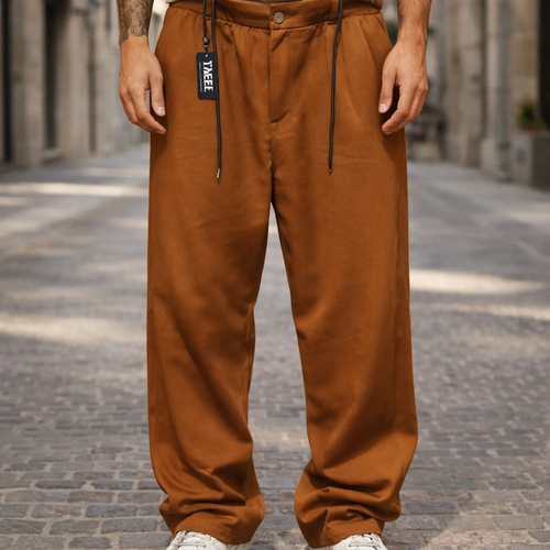 شلوار بگ پارچه ای آجری کاراملی روشن™ پارچه مازراتی استایل اولد مانی 2026