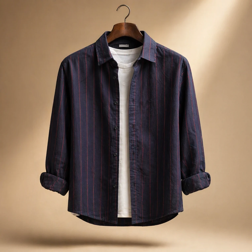 پیراهن راه راه لش اولد مانی Loose Fit سرمه ای با خطوط ظریف زرشکی پارچه فوق العاده خنک استثنایی