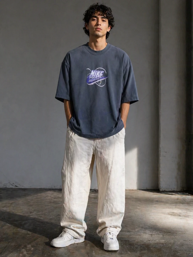 مسترکوالیتی|تیشرت پارچه ماکان نوک مدادی باکسی لش طرح کتونی