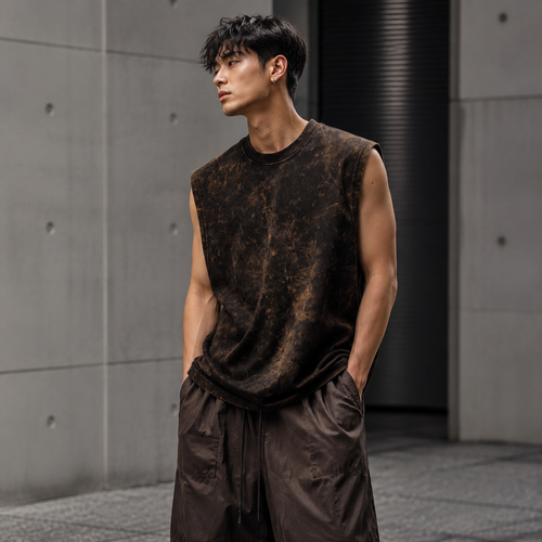 Mocha Brown Stone Vest ☕ Makan double thread cotton fabric, excellent quality