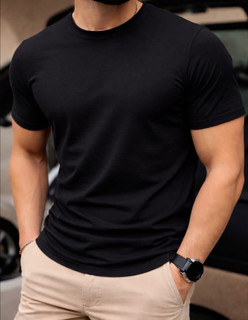 تیشرت ریلکس فیت Relaxed Fit مشکی نخ پنبه مردانه / اورجینال دیلم