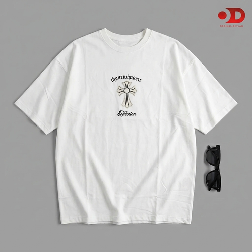 تیشرت لش سفید طرح کروم هارتز؛ استایل Streetwear دورس دو نخ با کیفیت / اورجینال دیلم