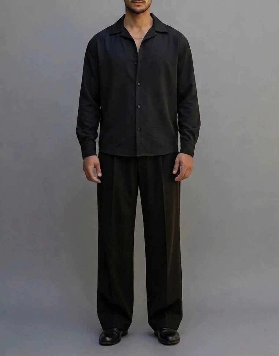 پیراهن آستین بلند لش/باکسی پارچه مازراتی مشکی کیفیت بالا / اورجینال دیلم E2