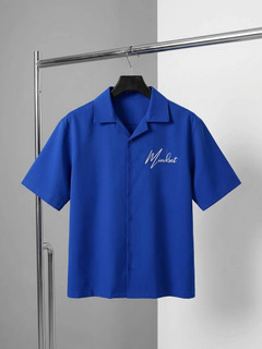 کراپ شرت مردانه لش مازراتی آستین کوتاه آبی ایتالیایی چاپ مینیمال با کیفیت تضمین شده / اورجینال دیلم