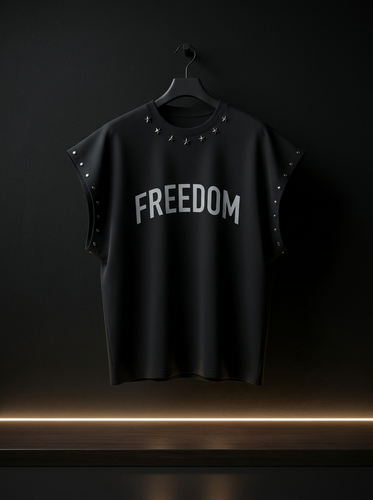 وست مشکی FREEDOM با پرچ فلزی سرشانه و دور سینه خفن | پنبه دو نخ