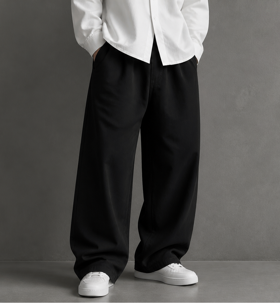 شلوار فول بگ پارچه لینن رنگ مشکی مردانه کیفیت تضمین شده / اورجینال دیلم T54