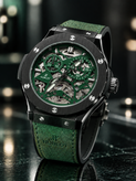 ساعت مچی مردانه هابلوت Hublot اسکلتون سبز یشمی | بدنه سرامیک مات
