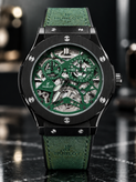 ساعت مچی مردانه هابلوت Hublot اسکلتون سبز یشمی | بدنه سرامیک مات