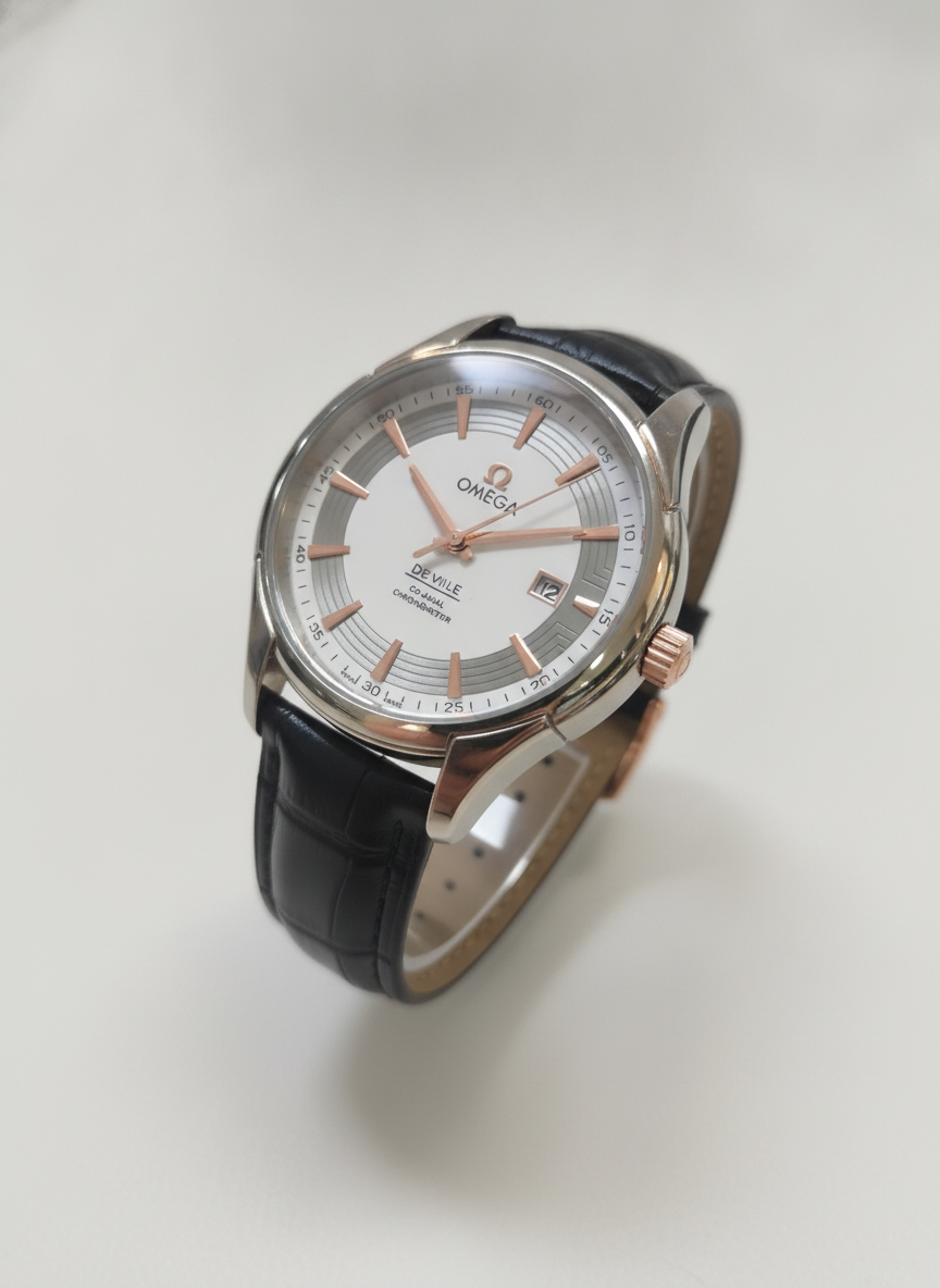 ساعت مچی Omega مسترکوالیتی بند چرم مشکی مردانه