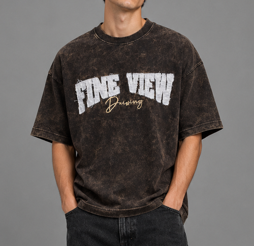 تیشرت لش باکسی سنگشور پنبه گرم بالا رنگ قهوه ای سوخته با طرح خاص