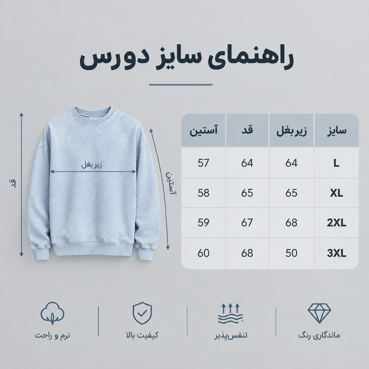 دورس سنگشور یقه گرد آبی آسمانی پارچه دورس سه نخ با کیفیت k160 / اورجینال دیلم