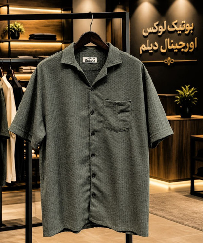 پیراهن یقه انگلیسی سبز یشمی تک جیب قواره لش باکسی Q ً25487